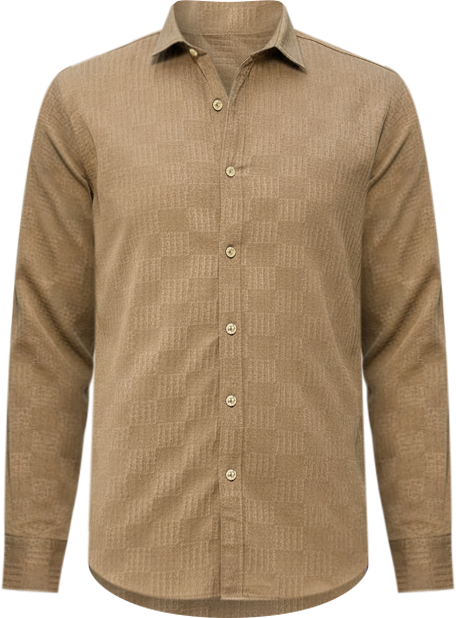 Men's Ash Brown Grid-Check Tactile Shirt