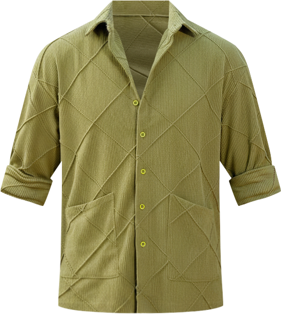 Men's Pistachio Green Grid-Corduroy Shirt