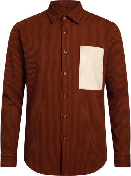 Men's Chocolate Brown Block-Patch Oversized Shirt