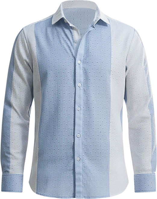 Men's Powder Blue & Daisy White Panel-Tactile Shirt