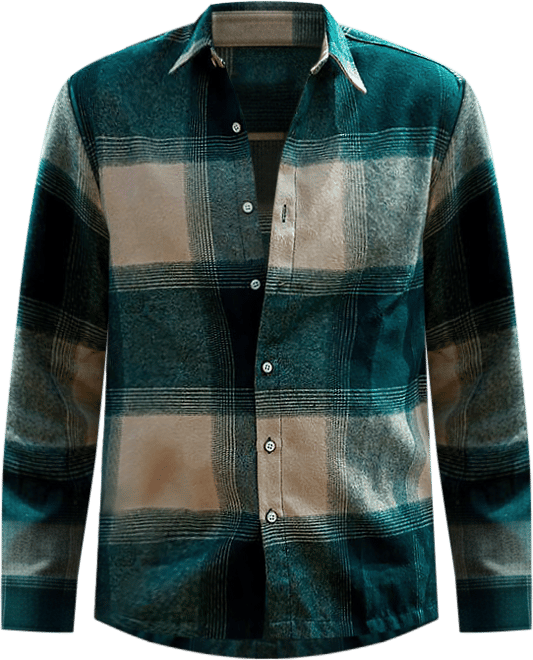 Men's Emerald Green & Buff Beige Vignette-Checkered Oversized Shirt