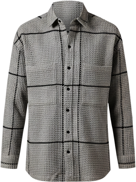 Men's Moon Grey Graph-Check Waffle Overshirt