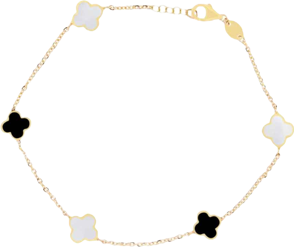 Mini Mother of Pearl and Onyx Mixed Clover Bracelet 14K Gold