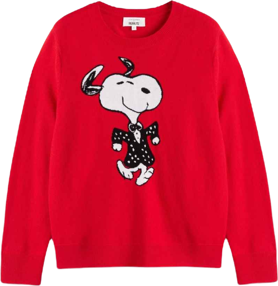 Women's Wool-Cashmere Crewneck Dancing Snoopy Sweater