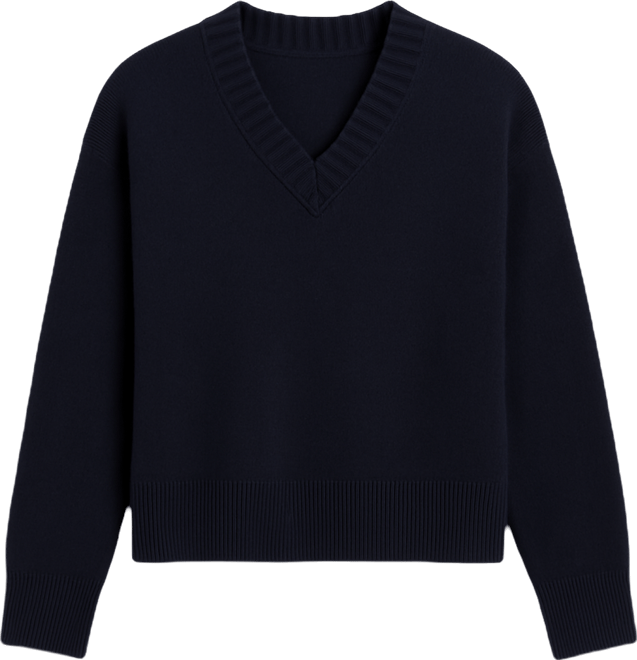 Women's Wool-Cashmere Ribbed V-neck Sweater