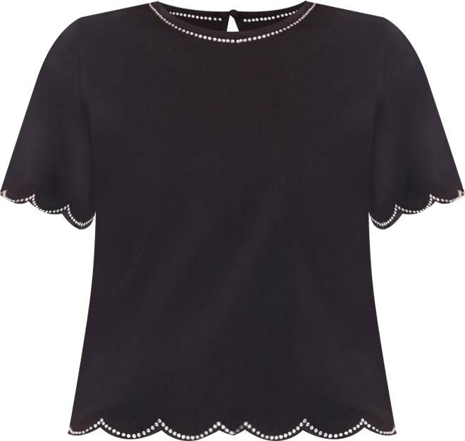 Women's Rhinestone Scalloped Knit Top