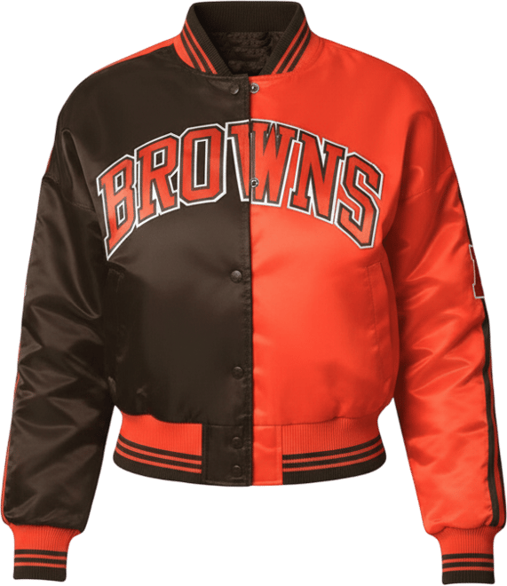 Women's Brown/Orange Cleveland Browns Zone Blitz Cropped Full-Snap Satin Jacket