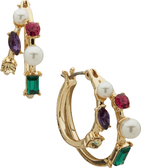 Glass Stone & Cubic Zirconia Gold-Tone Hoop Earrings