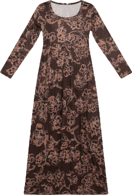 Women's Maternity Brown Blush Floral Long Sleeve Maxi Dress