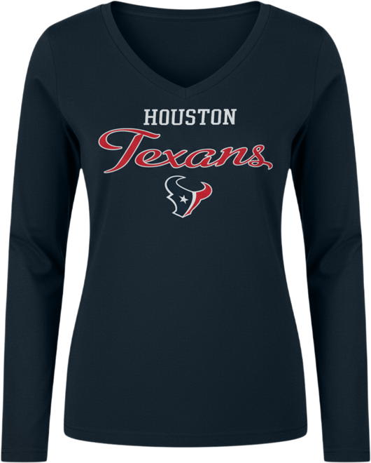 Women's Navy Houston Texans Post Season Long Sleeve V-Neck T-Shirt