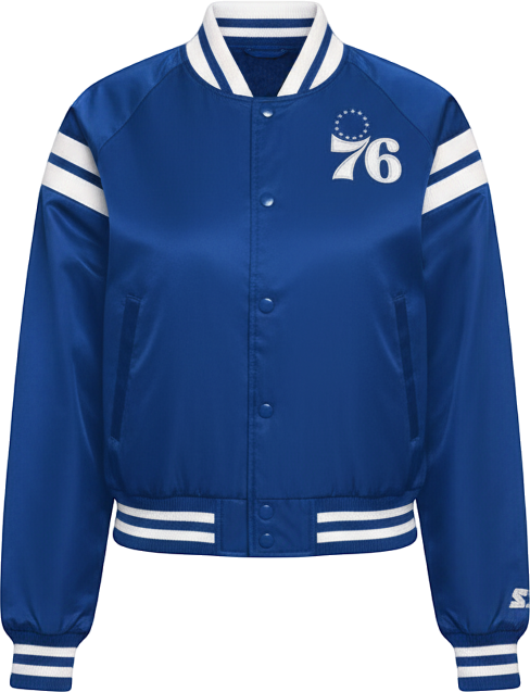 Women's Royal/White Philadelphia 76ers Full Count Satin Full-Snap Varsity Jacket