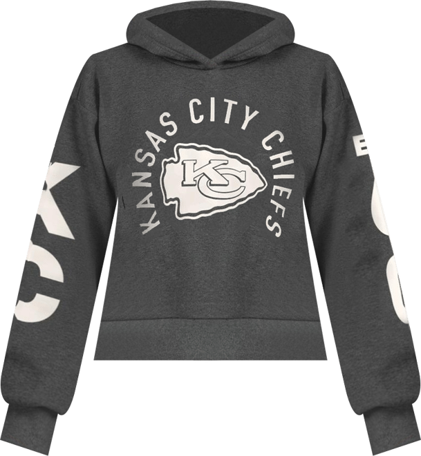 Women's Heather Charcoal Kansas City Chiefs Star Player Cropped Fleece Pullover Hoodie