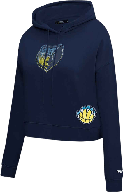 Women's Navy Memphis Grizzlies Jewels Cropped Pullover Hoodie