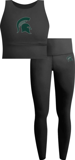 Women's 2-Piece Black Michigan State Spartans Buttery Soft Midi Bra and Leggings Set
