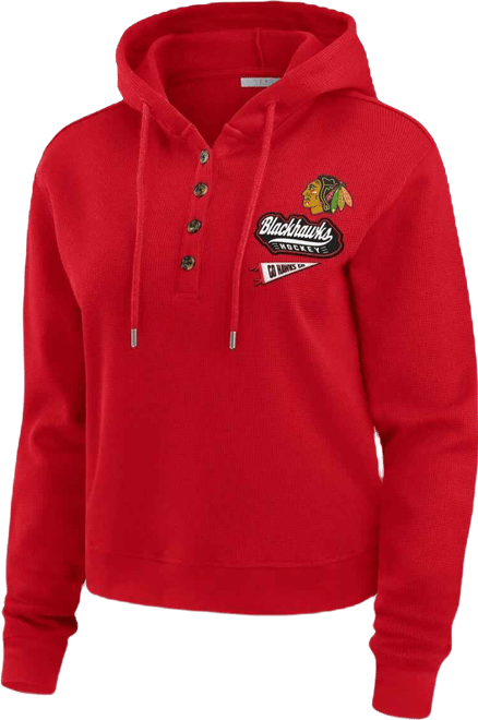 Women's Red Chicago Blackhawks Waffle-Knit Pullover Hoodie