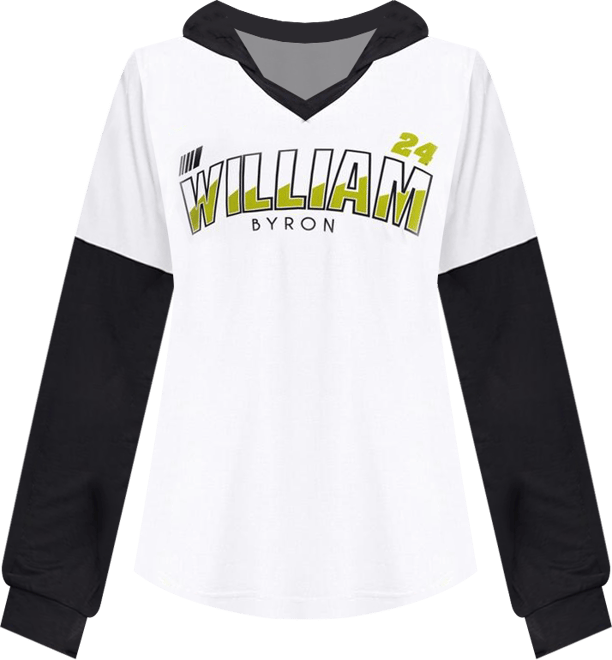 Women's White/Black William Byron Bench Player Oversized Long Sleeve Hoodie V-Neck T-Shirt