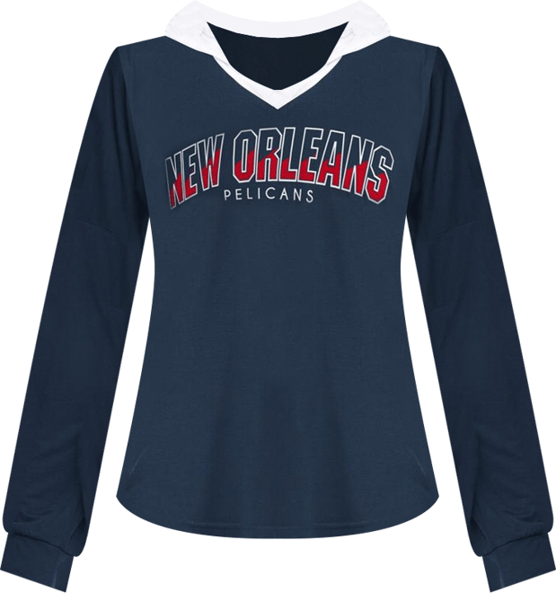Women's Navy New Orleans Pelicans Bench Player Oversized Long Sleeve Hooded Top