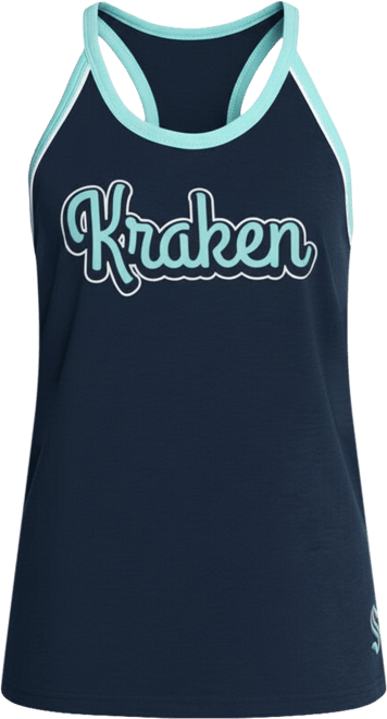 Women's Navy Seattle Kraken Curveball Racerback Scoop Neck Slub Tank Top