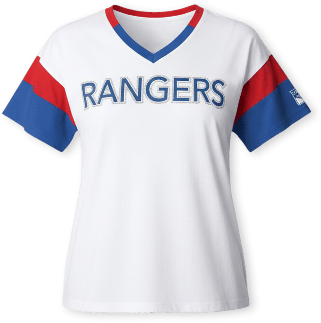 Women's White New York Rangers Rink Oversized Rhinestone V-Neck T-Shirt