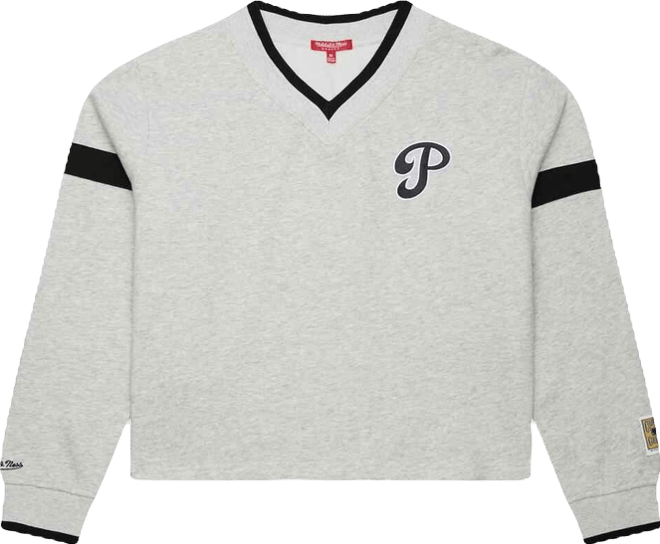 Women's Heather Gray Philadelphia Phillies Cooperstown Collection V-Neck Cropped Toggle Sweatshirt