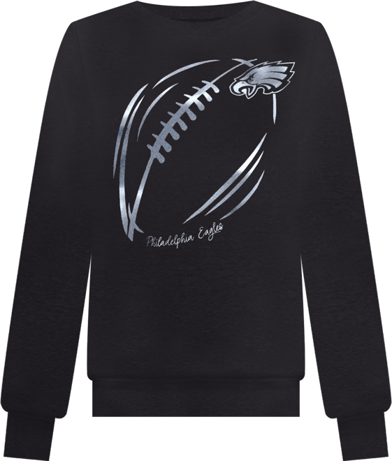 Women's Black Philadelphia Eagles Metallic Print Football Sketch Fleece Crewneck Sweatshirt