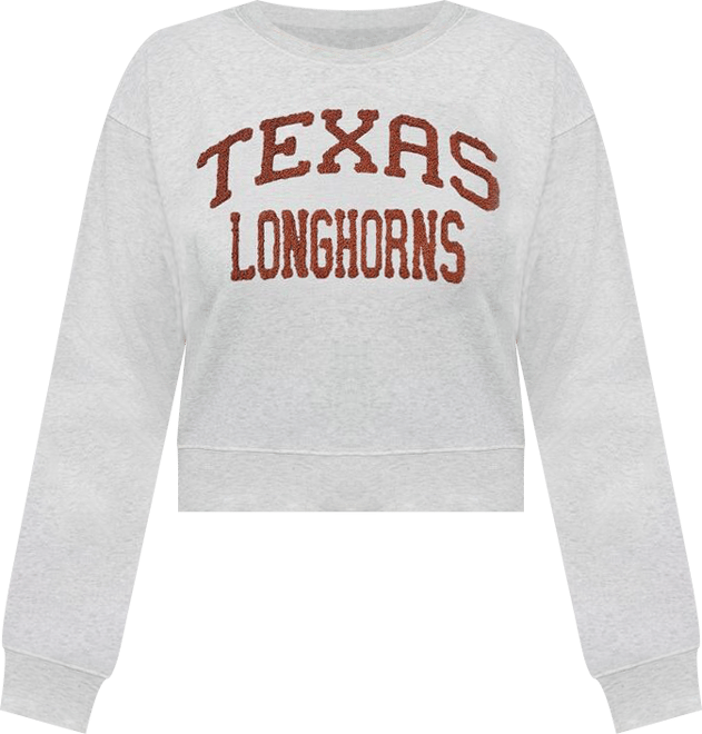 Women's Oatmeal Texas Longhorns Chenille Cropped Sweatshirt