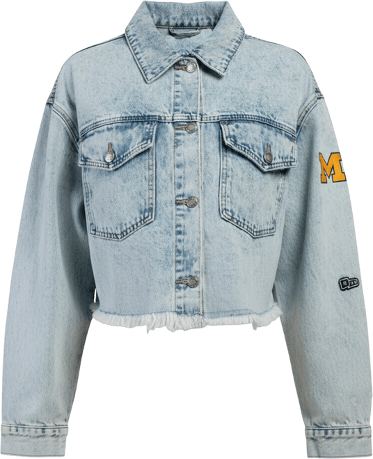 Women's Denim Michigan Wolverines Lightwash Full-Button Jean Jacket