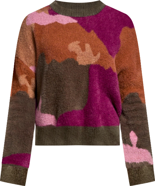 Women's Fuzzy Intarsia Crew Neck Sweater