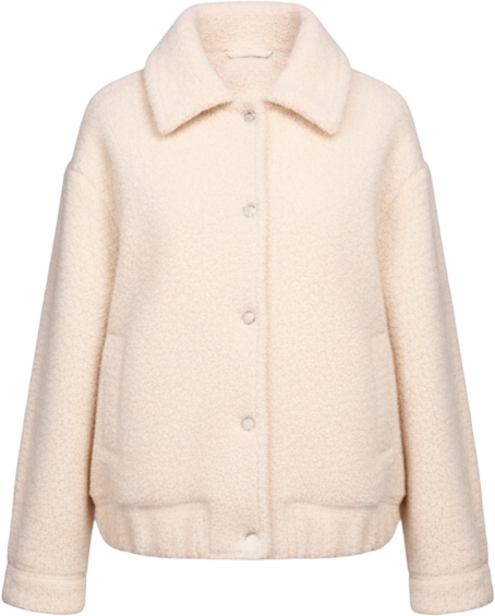 Women's Soft Boucle Bomber Jacket with Hidden Snaps