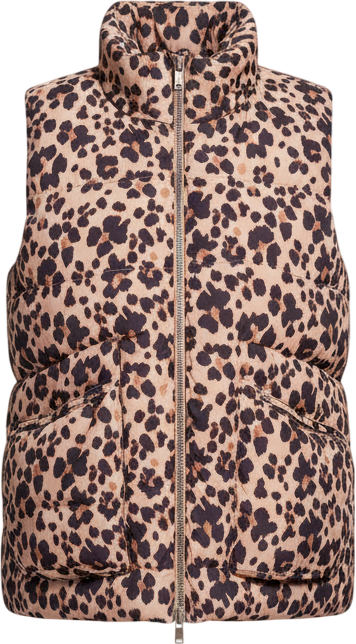Women's Printed Leopard Shell Fooler Puffer Denim Vest