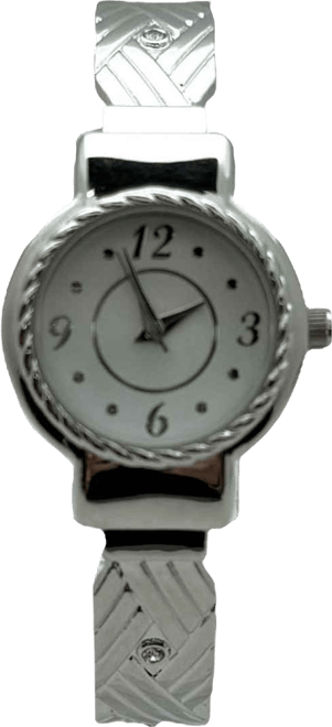 Detailed Bright Metallic Elegant Cuff Women Watch, Silver