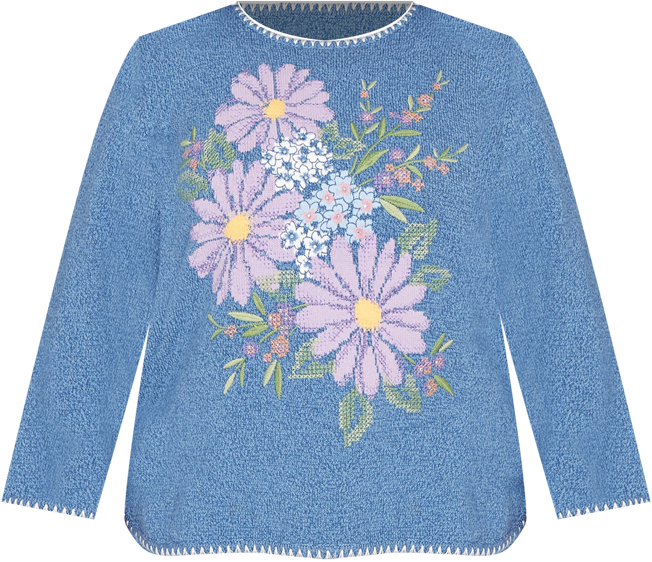 Plus Size Hilton Head Cross Stitched Floral Pullover Sweater