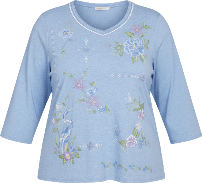 Plus Size Hilton Head Cross Stitched Floral Top