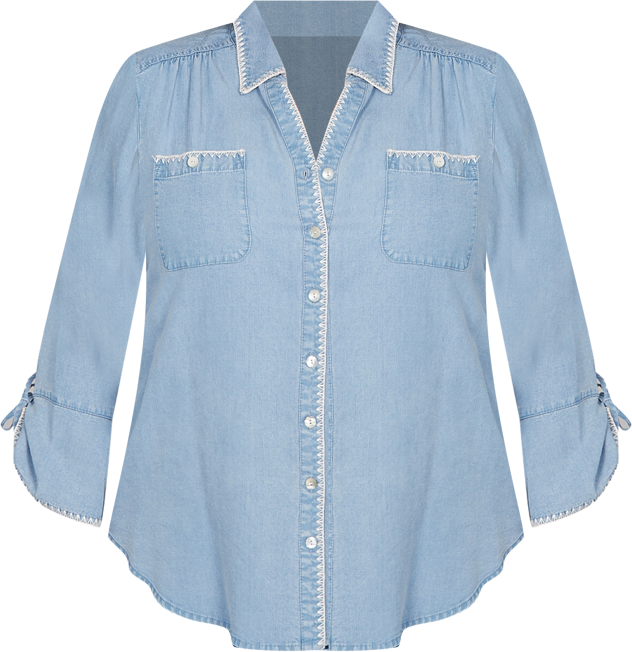 Plus Size Hilton Head Blanket Stitch Trim Button-Front Top