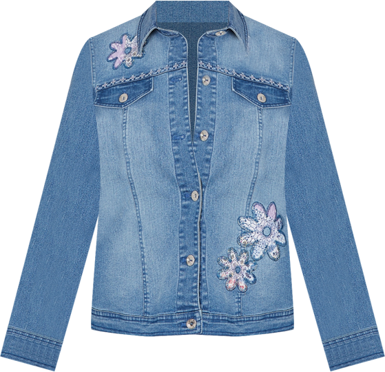 Plus Size Hilton Head Floral Applique Detail Light Denim Jacket