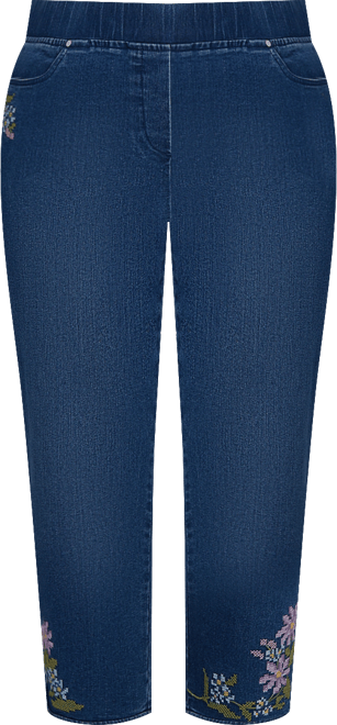 Plus Size Hilton Head Cross Stitch Flower Embroidery Ankle Jeans