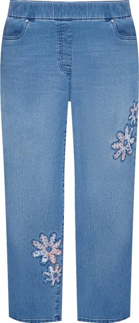 Plus Size Hilton Head Floral Applique Detail Short Length Jeans