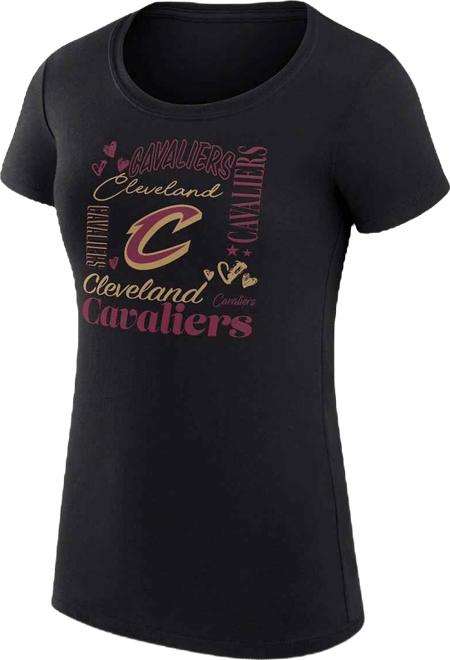 Women's Black Cleveland Cavaliers Super-Slim Fit Lightweight Team Name Collage Graphic T-Shirt