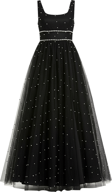 Women's Pearl Embellished Tulle Sleeveless Ballgown