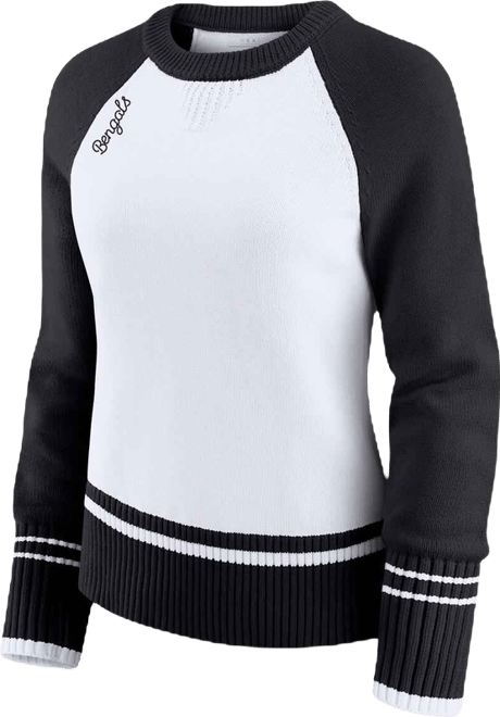 Women's White/Black Cincinnati Bengals Color Block Raglan Sweater