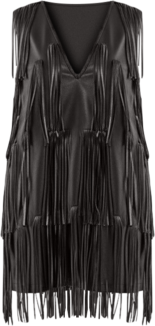Women's Faux Leather Tassel Plunge Mini Dress