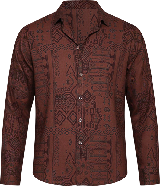 Men's Russet Brown Aztec-Imprint Shirt