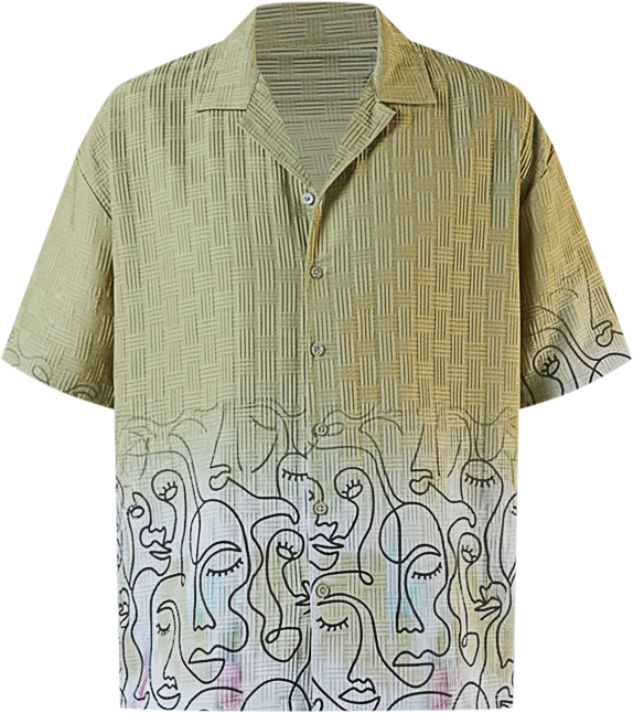 Men's Pistachio Green Faces-Ombre Oversized Shirt