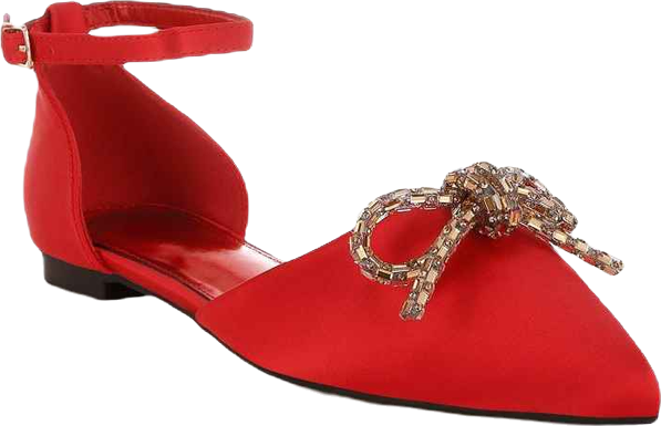 Simina Rhinestone Detail Bow Flat Sandals