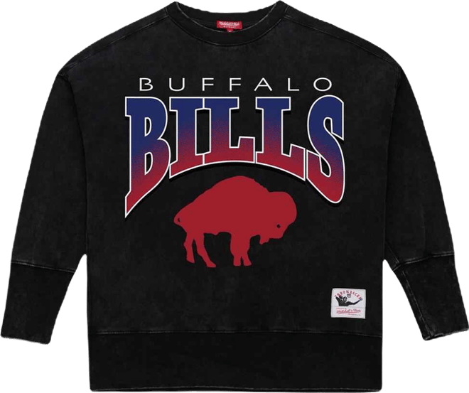 Women's Black Buffalo Bills Delineate Mineral Wash Crewneck Sweatshirt