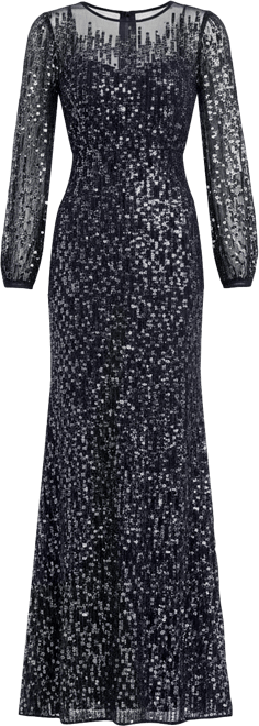 Women's Sequin Long Sleeve Blouson Evening Gown