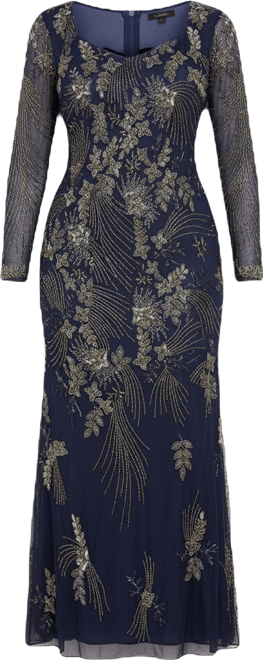 Women's Long Sleeve Queen Anne Beaded Gown