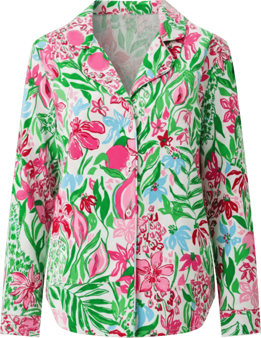 Pajama Knit Long Sleeve Button-Up Top