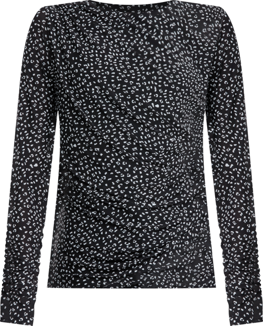 Women's Printed Long-Sleeve Draped Mesh Top