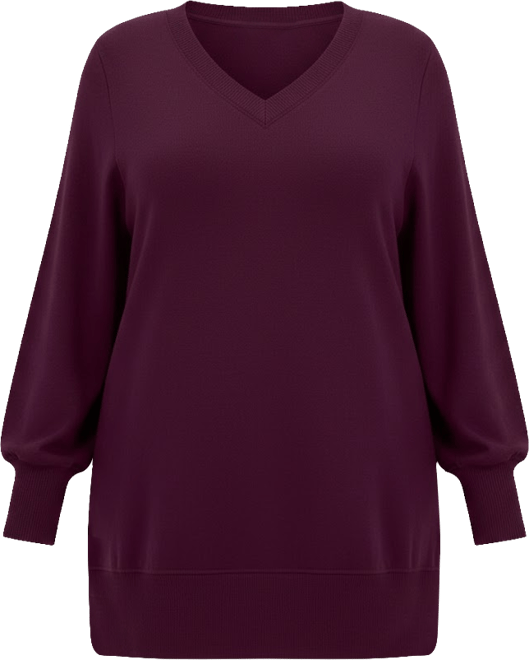 June + Vie Women's Plus Size V-Neck French Terry Sweatshirt